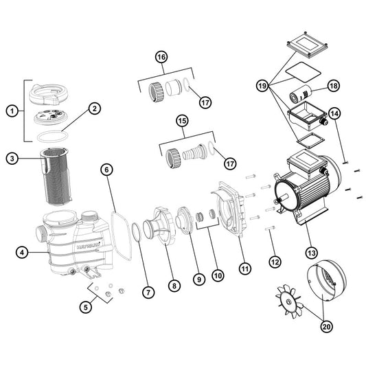 Pompes Hayward PowerFlo II / Powerline (SP8102XE31 à SP8115XE221)